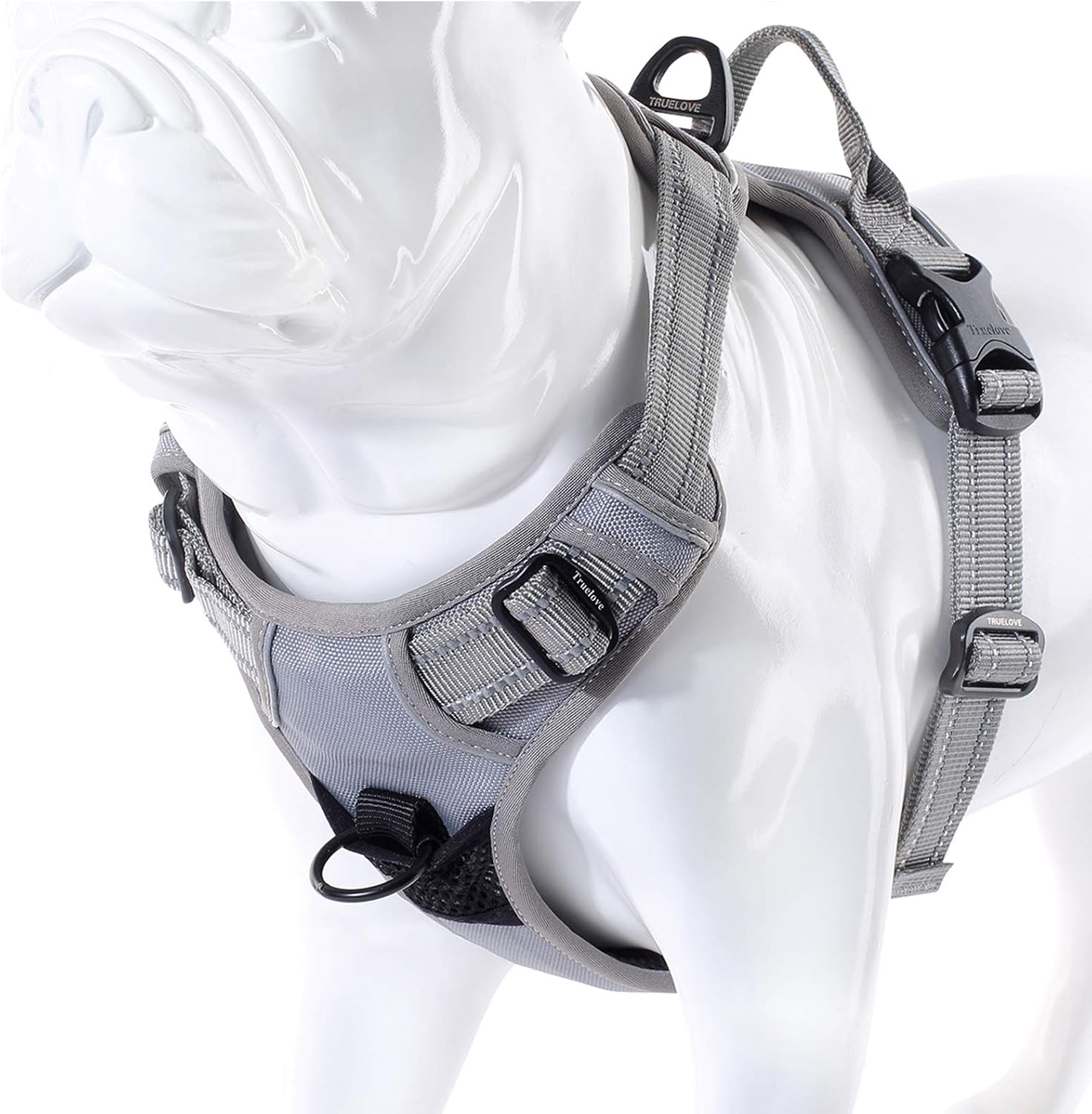 Detalle de MOKCCI Truelove Soft Front Dog Harness (Reflective) with Handle and 2 Leash Attachments – Grey, Size S