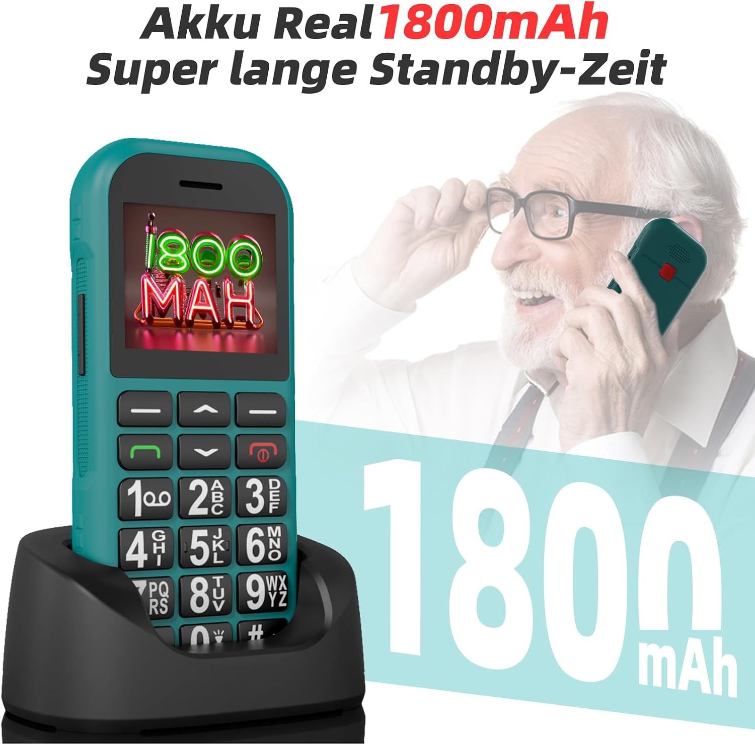 Thumbnail 3 de CHAKEYAKE 4G Seniorenhandy mit Großtasten – Notruf, Dock-Ladestation und 1800 mAh Akku