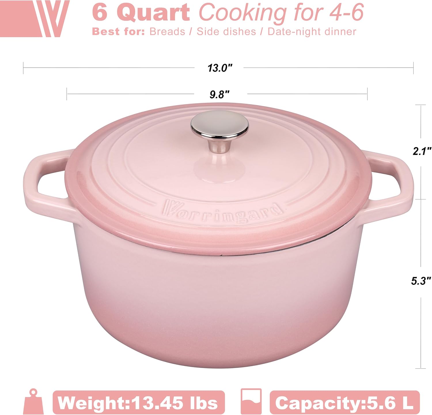 Thumbnail 1 de VORRINGARD 6QT Pink Enameled Cast Iron Dutch Oven with Lid (Bread Baking Supplies Set)