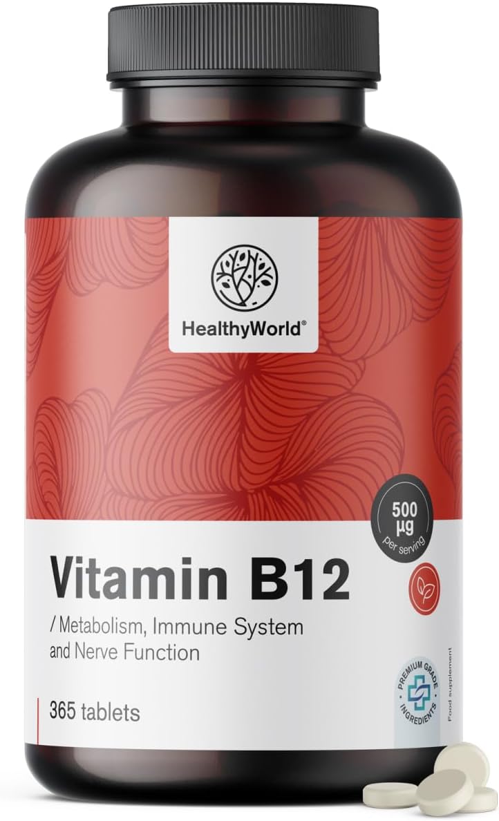 Detalle de HealthyWorld Vitamine B12 500 µg methylcobalamine, 365 tabletten