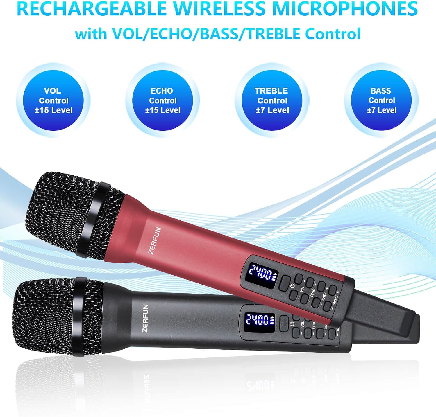 Thumbnail 3 de ZERFUN D240 4-Pack Rechargeable Wireless Microphone System, Gray & Red, 2.4 GHz