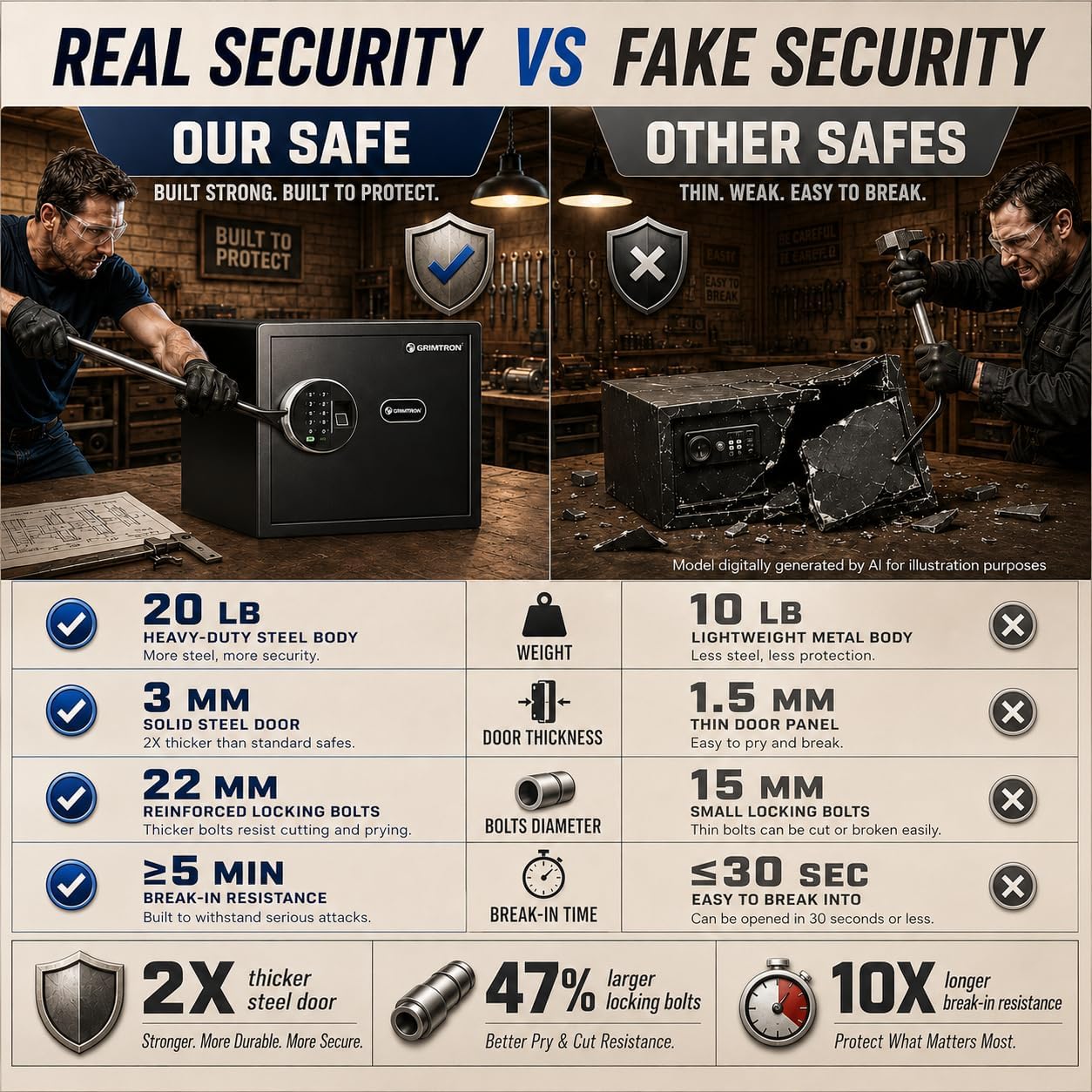 Thumbnail 4 de Grimtron Smart Biometric Safe (14 litres) with Fingerprint Lock, Silent Mode and Backlit Keypad