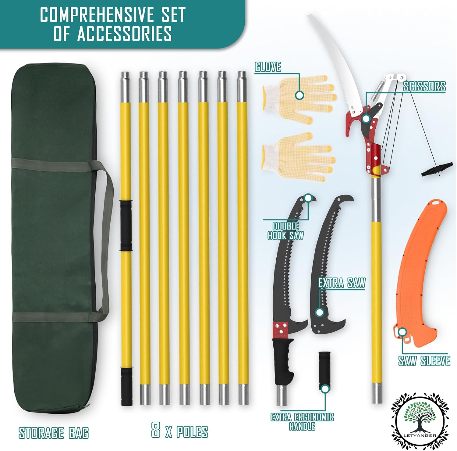 Thumbnail 1 de LETYANGER PSW Extendable Pole Saw with Alloy Steel Blade and Pruner