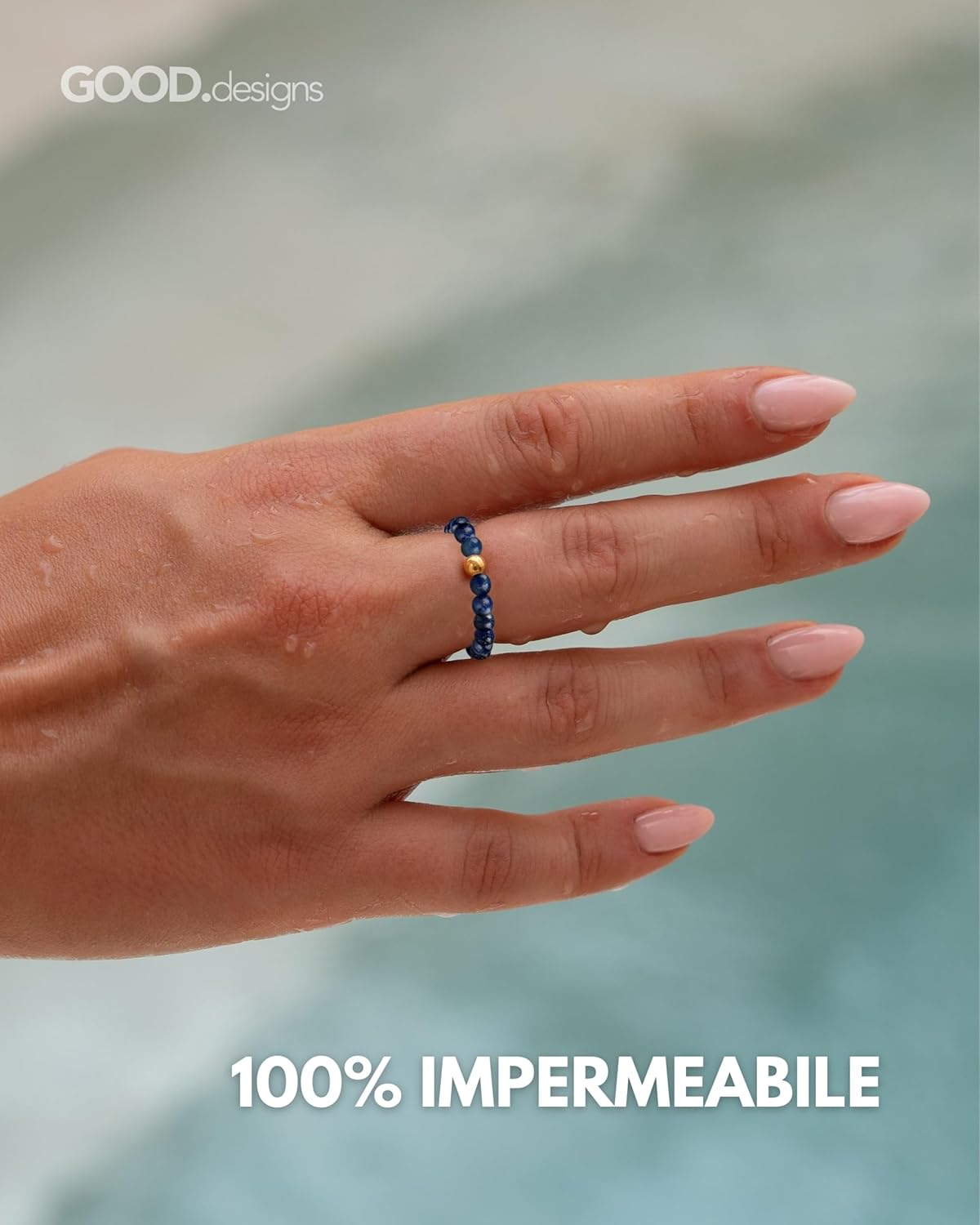 Thumbnail 2 de GD GOOD.designs Anello antistress in pietre naturali con perlina placcata in argento 925 dorato | Misura 54-60