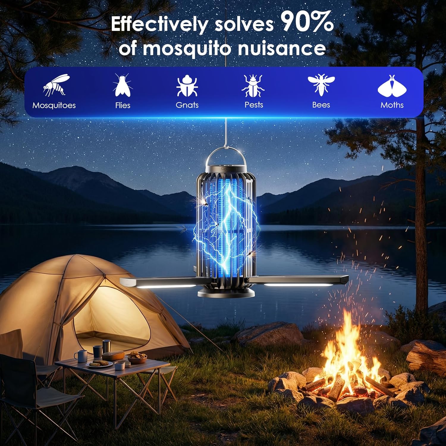 Detalle 2 de TYPEC 2 Pack Solar Bug Zapper with 3 Solar Panels and 4200V Mosquito Trap