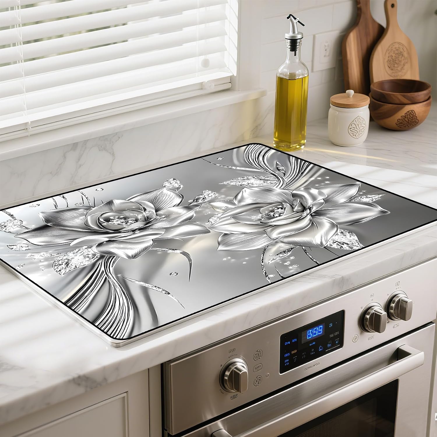Detalle de Rose Glass Stove Top Cover and Drying Mat, 30" x 21