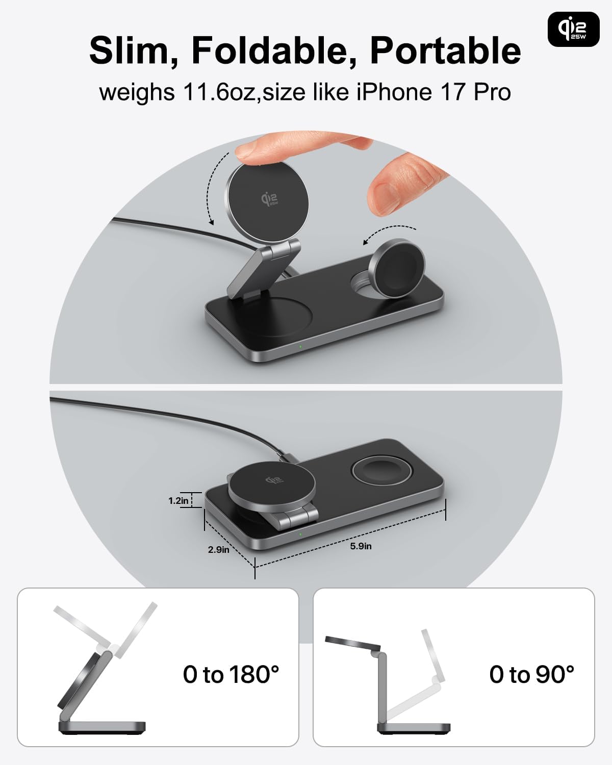 Thumbnail 4 de 3 in 1 Wireless Charging Station for iPhone, Qi2 25W MagSafe Dock – 25W Fast, Foldable Travel Charger