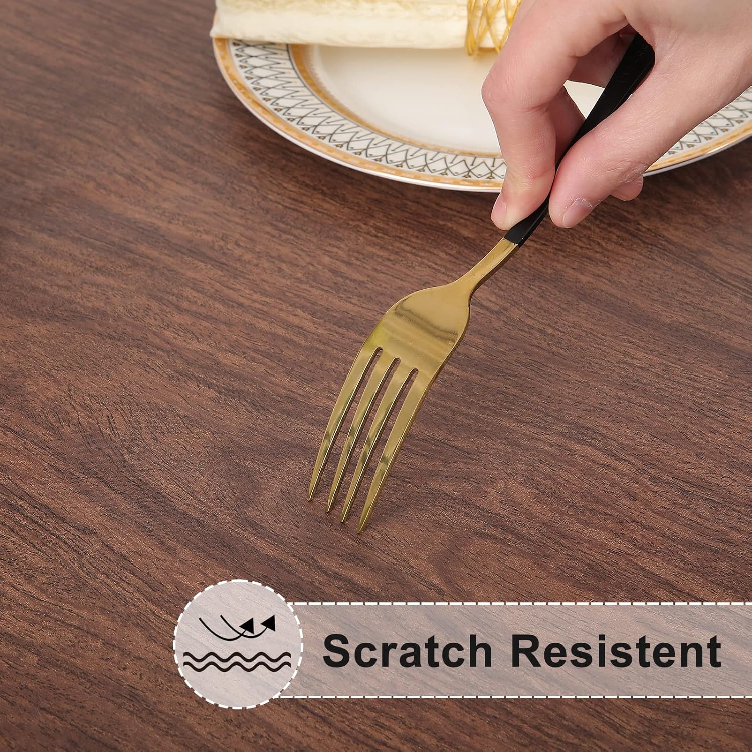 Thumbnail 4 de misaya Round Fitted Tablecloth with Elastic Edge (Waterproof Vinyl Flannel Backed) for 36–44" Round Tables