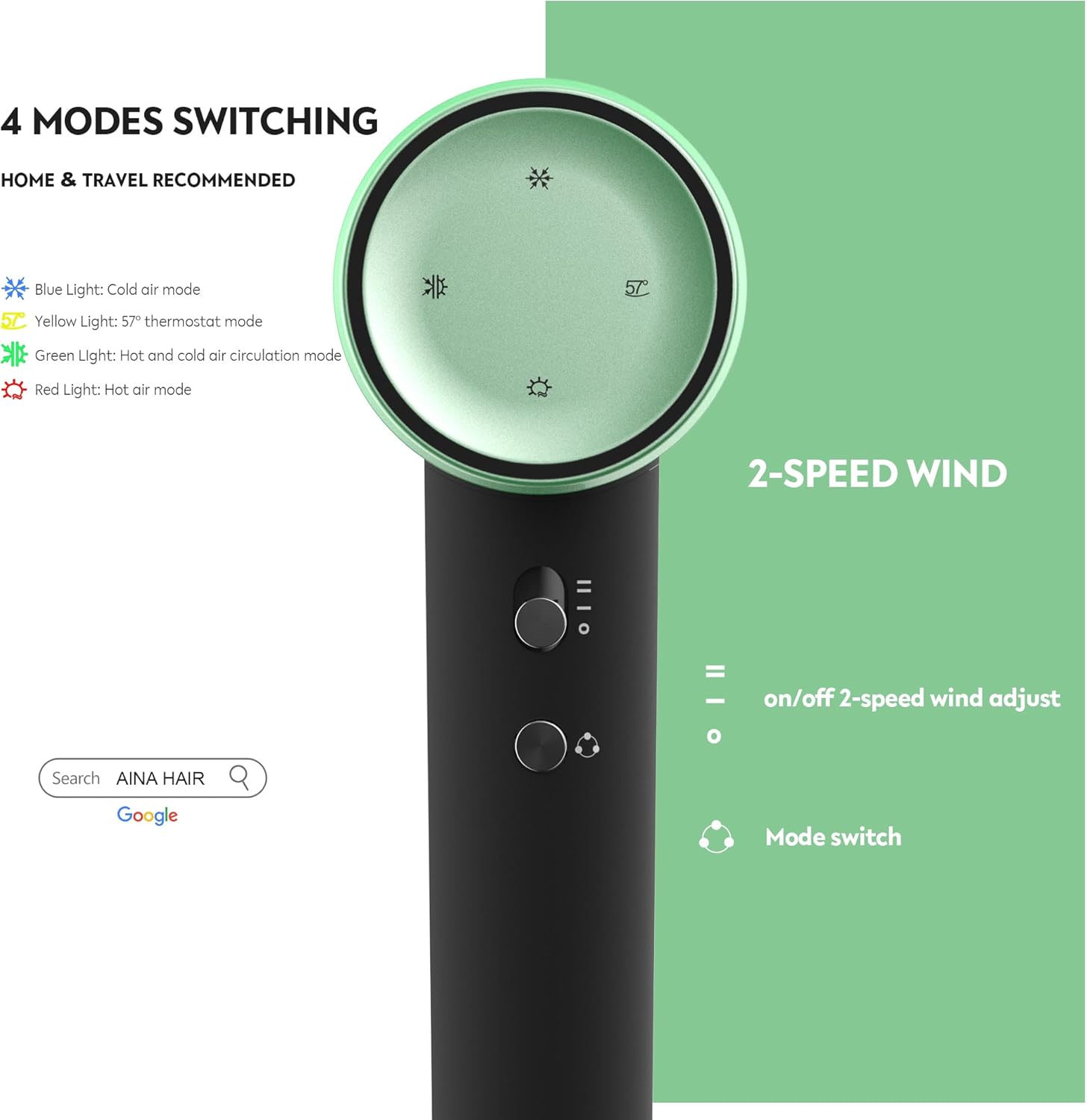 Thumbnail 2 de AINA High Speed Hair Dryer with brushless motor up to 150,000RPM and ionic travel design