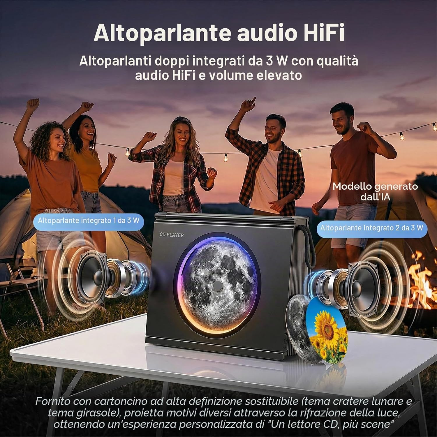 Detalle de Gueray Lettore CD Portatile con Luci Bluetooth 5.3 – Design Libreria e Batteria 4000mAh