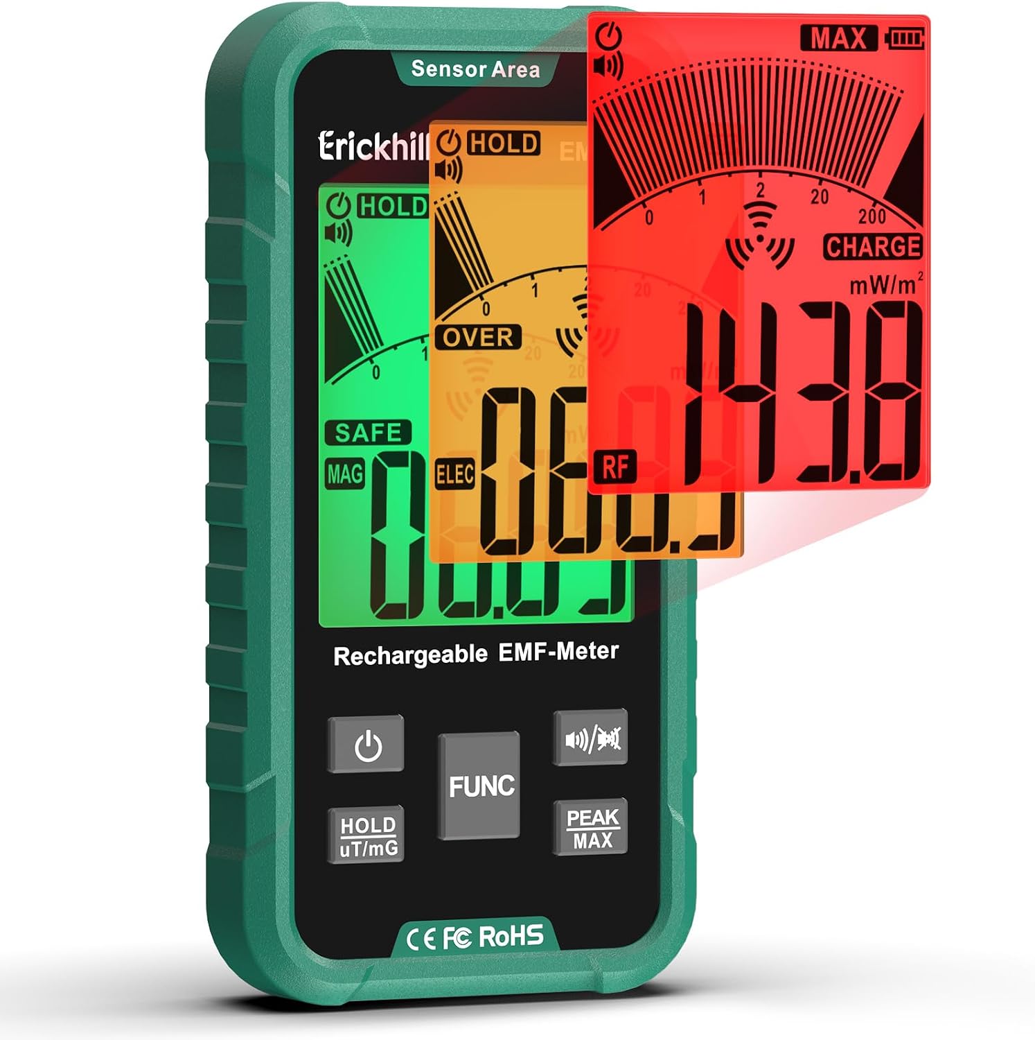 ERICKHILL EMF Meter: 3-in-1 Portable EMF Reader for EF, MF & RF
