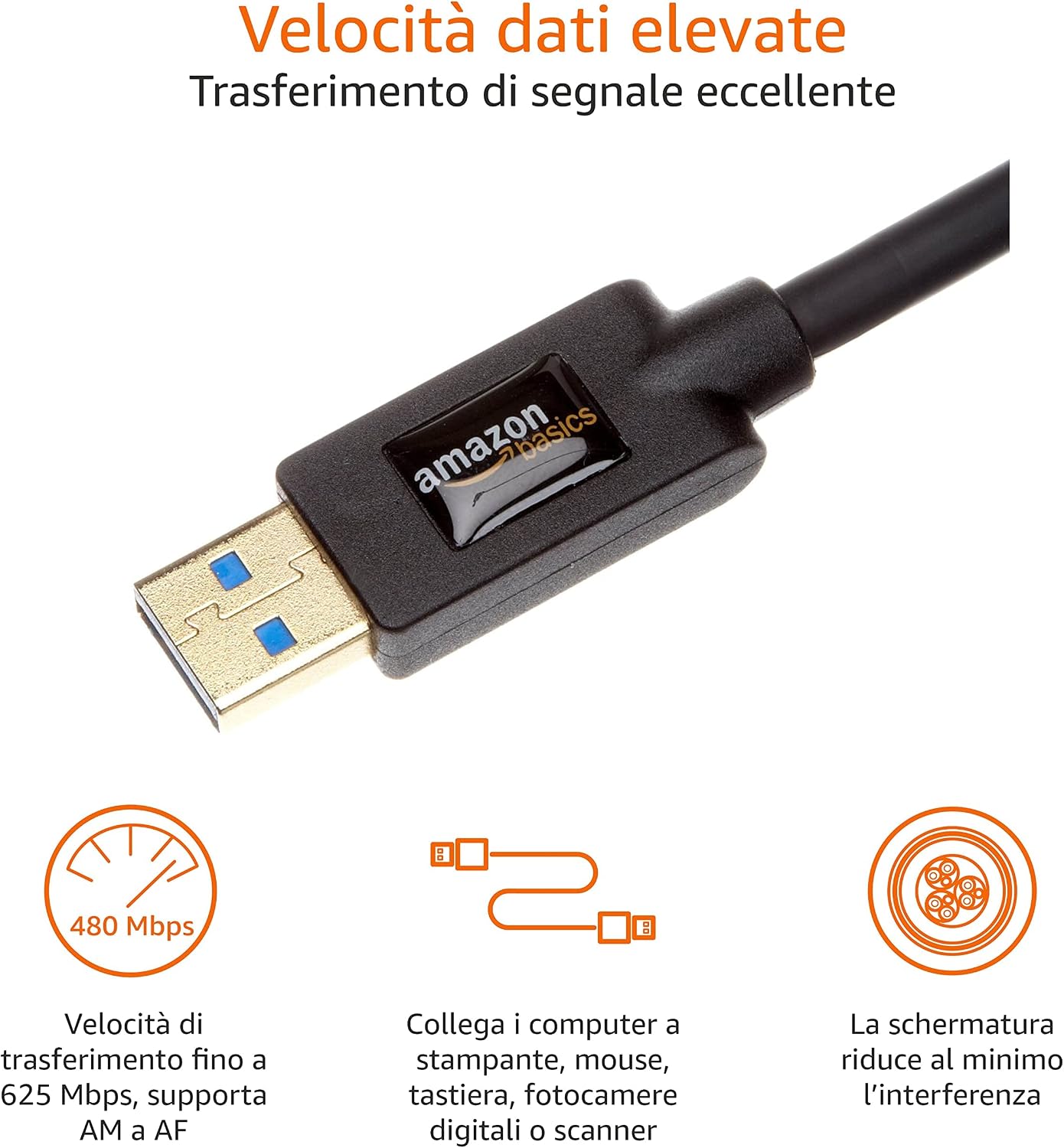 Detalle de Amazon Basics prolunga USB-A 3.0 maschio-femmina A (3 m) per PC, nero