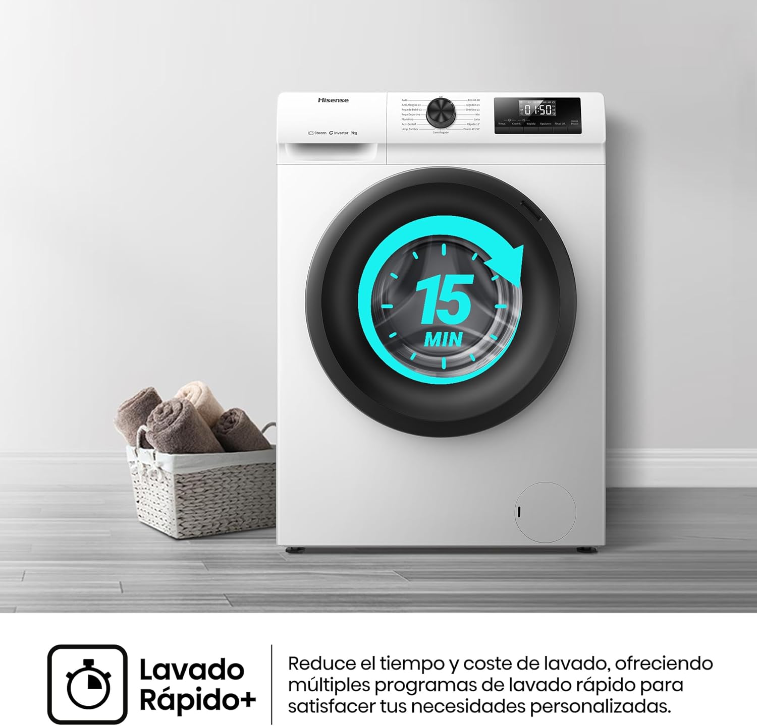Thumbnail 6 de Hisense WF1Q9041BW: Lavadora 9 kg, 1400 rpm, Vapor 99,9% y tecnología Inverter