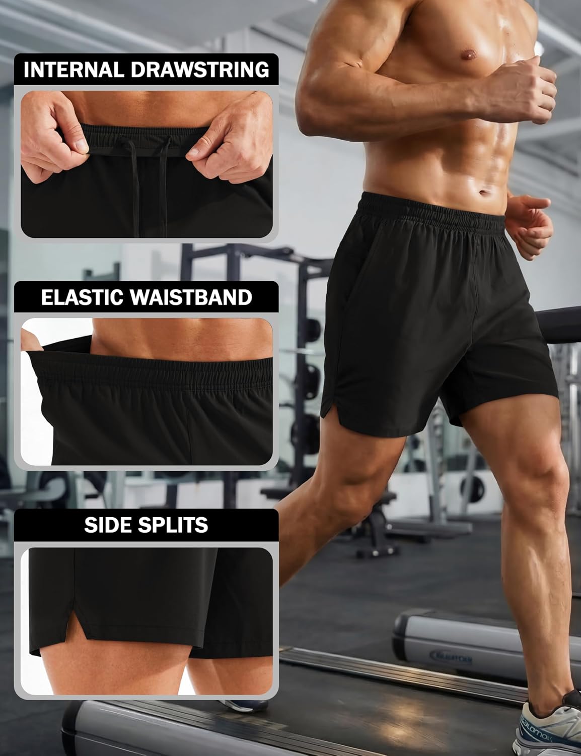 Detalle 2 de MAGCOMSEN 5 Inch Running Gym Shorts with Zip Pockets – Lightweight Quick Dry