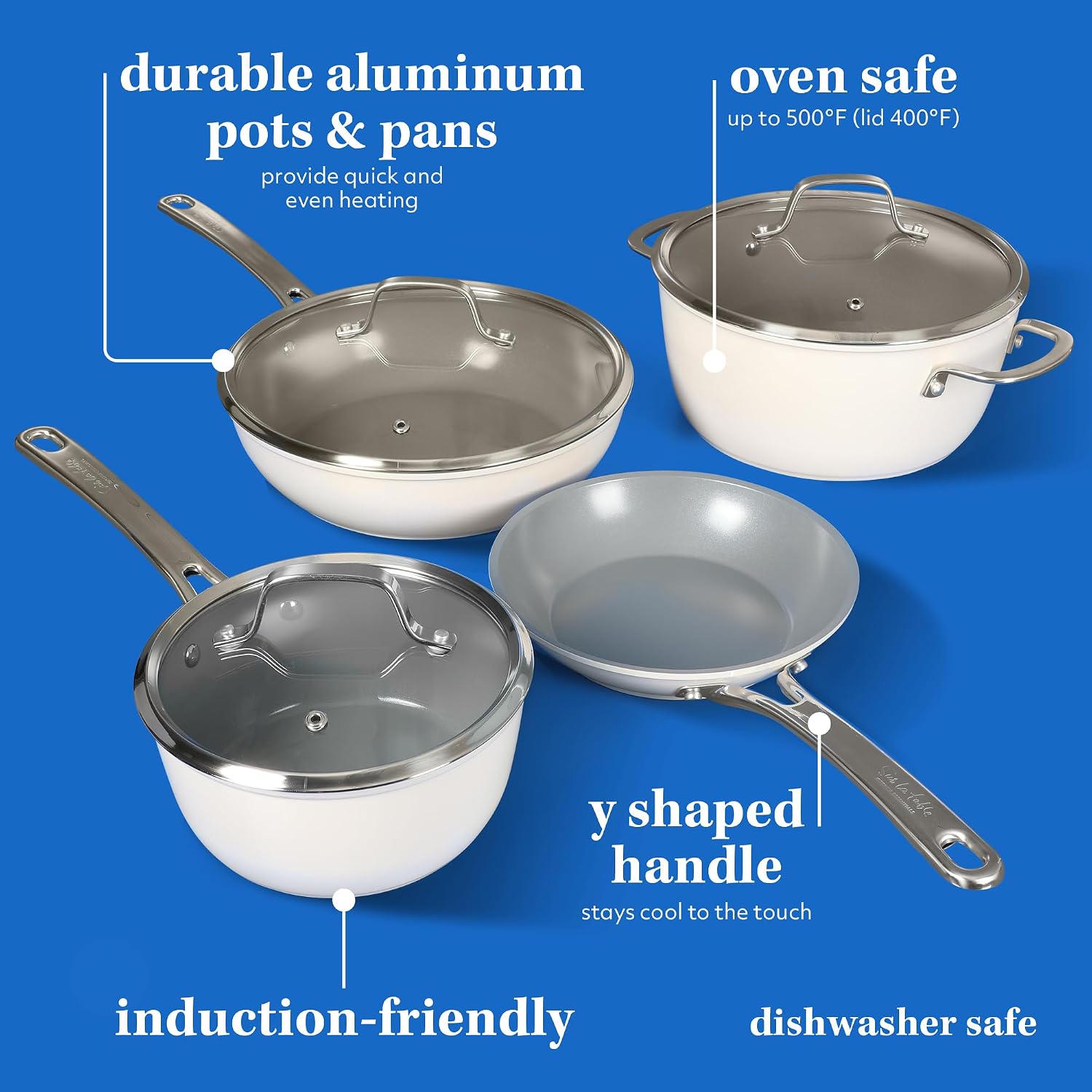 Detalle de Sur La Table Kitchen Essentials 10-Piece PFA-Free Nonstick Cookware Set (Titanium Ceramic) - Linen White