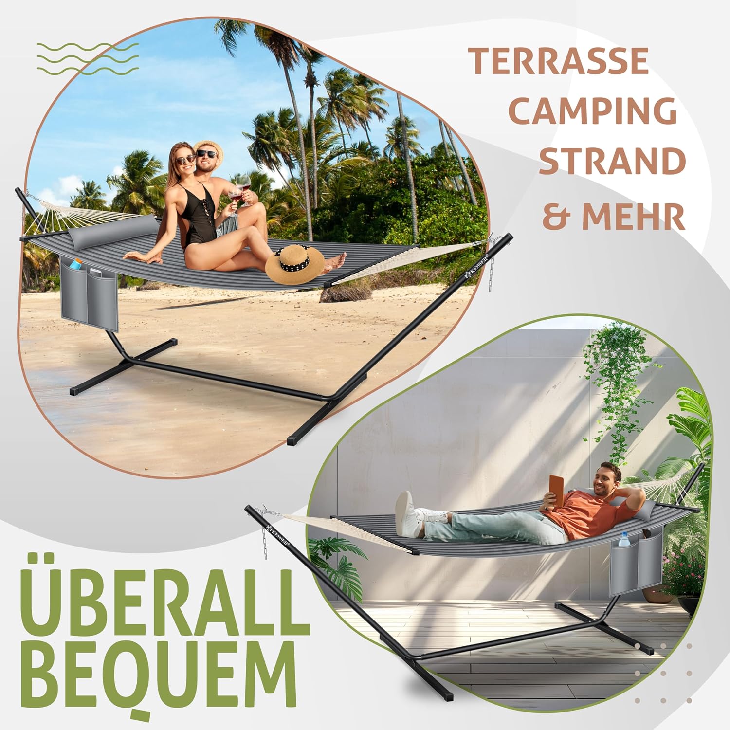 Thumbnail 4 de KESSER Hängematte Hill mit Gestell – Doppelhängematte für 2 Personen, 200 kg belastbar, Indoor & Outdoor, Grau
