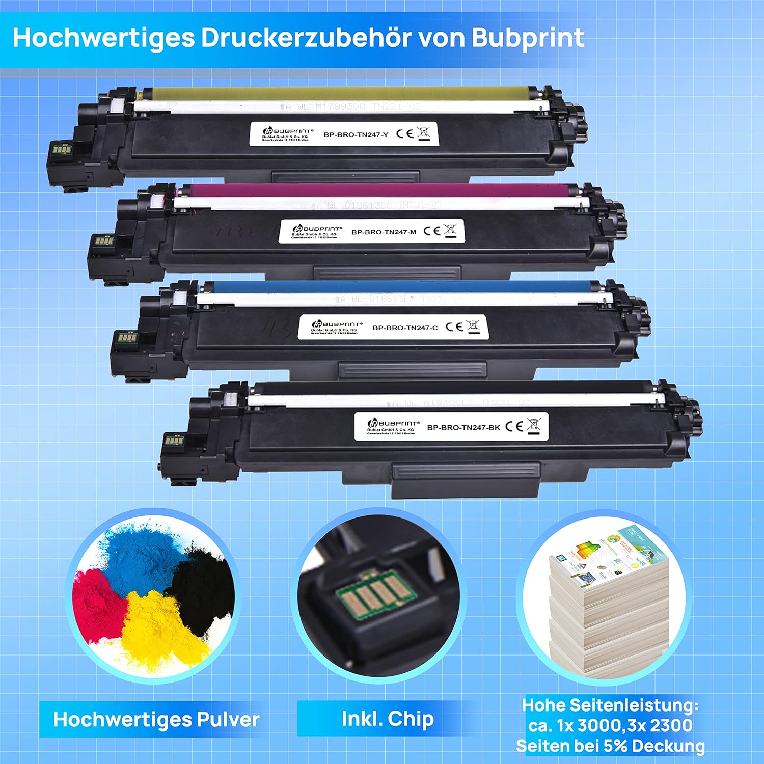 Thumbnail 2 de Bubprint TN-247 Compatible pour Toner Brother TN-243/247 – Lot 4 (CMYK) pour MFC-L3750CDW, DCP-L3550CDW, MFC-L3770CDW, HL-L3210CW, HL-L3230CDW et plus