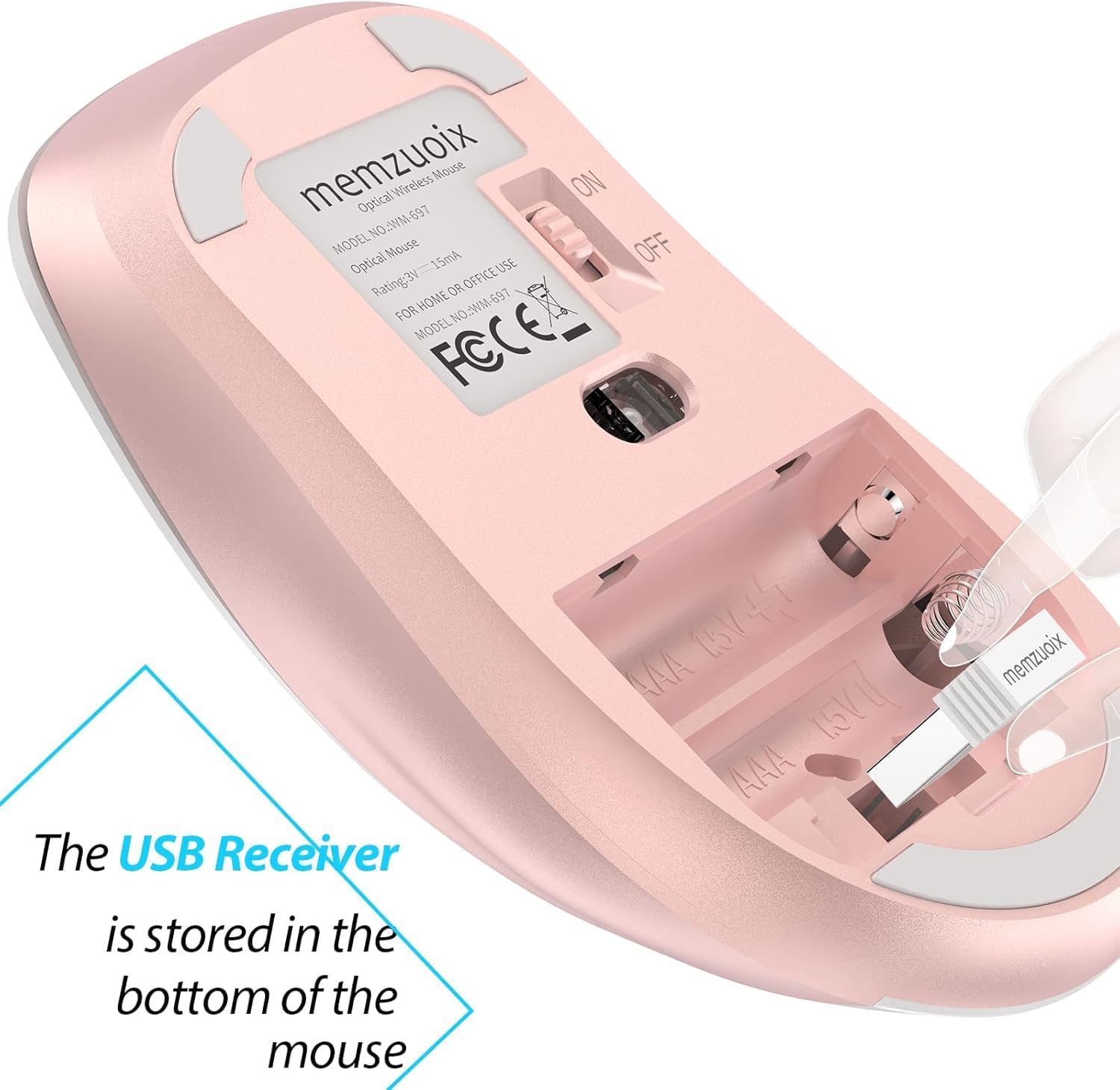 Detalle de Memzuoix 2.4G Wireless Mouse (1400 DPI) – 5 Buttons, Portable Optical Cordless with USB Receiver (White Pink)