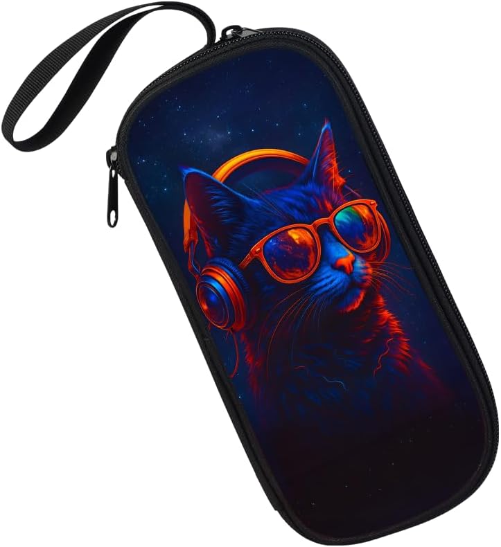 Detalle de HiMagics Cute Cat Pencil Pouch, Double-Layer Organizer with Mesh Pockets