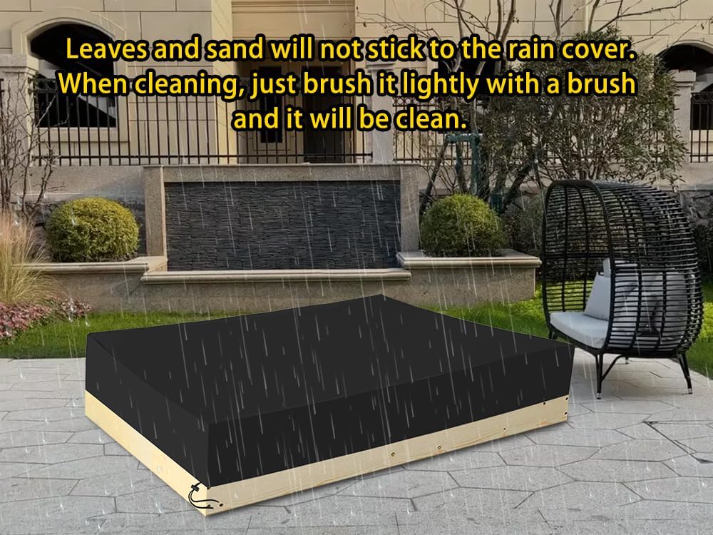 Thumbnail 3 de Sandkasten-Abdeckung wasserdicht aus 210D Oxford-Stoff (150 × 150 × 20 cm, schwarz) mit Kordelzug