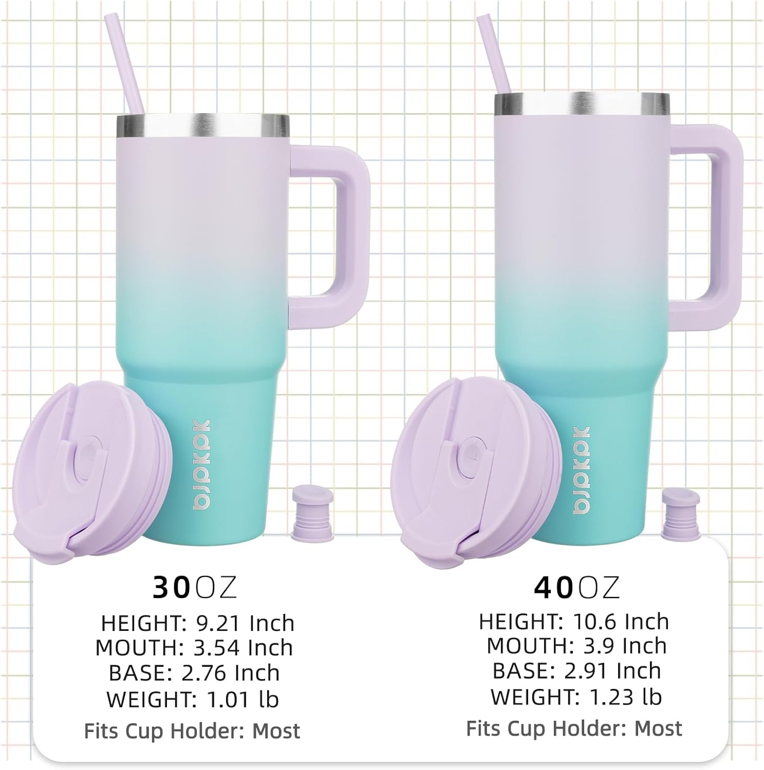 Thumbnail 3 de BJPKPK 30 oz Stainless Steel Insulated Tumbler With Handle (Lavender Green) and Straw