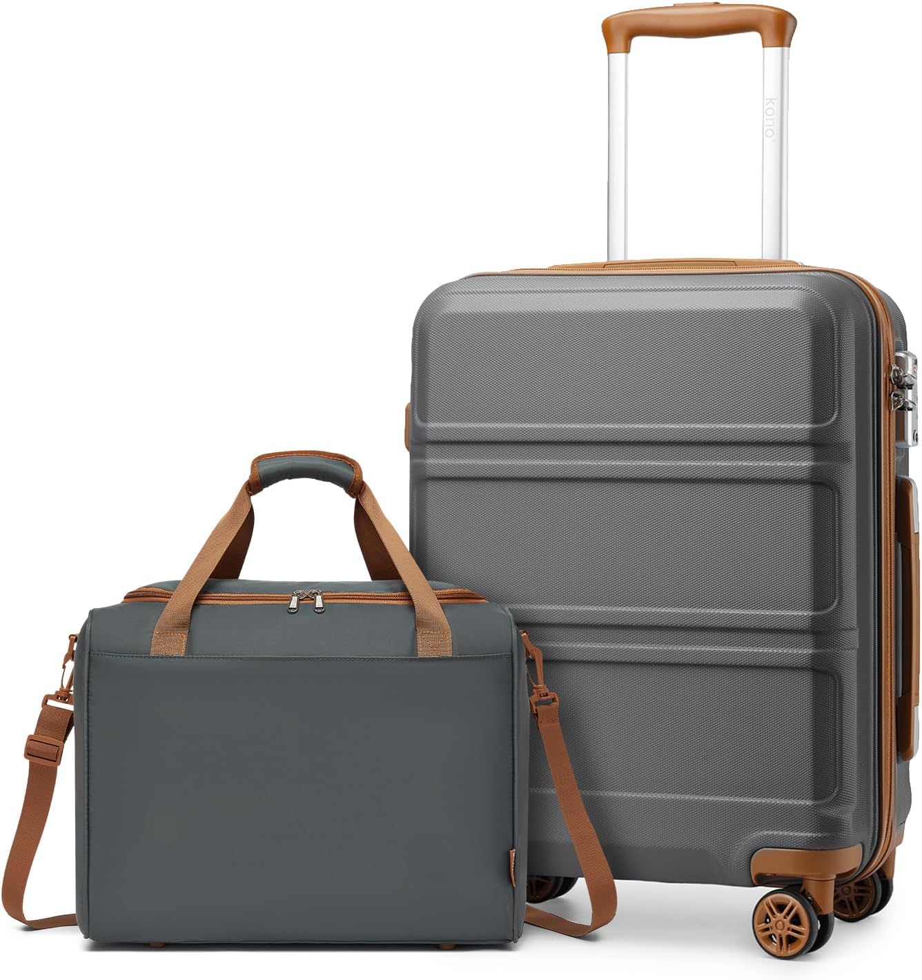 KONO 55cm Handgepäck-Koffer Trolley Set 2-teilig – Kleiner Koffer + Ryanair Reisetasche, Grau/Braun