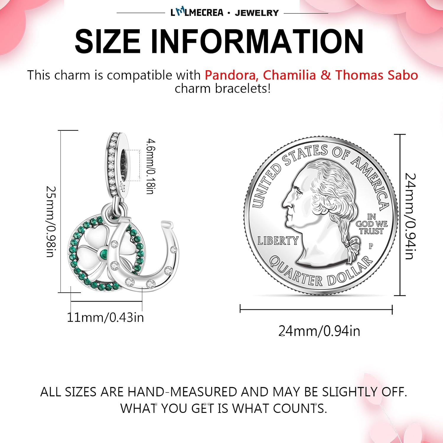 Detalle de LMLMECREA Charms Anhänger aus 925 Sterling Silber – Niedlicher Kleeblatt-Charm, kompatibel mit europäischen Armbändern