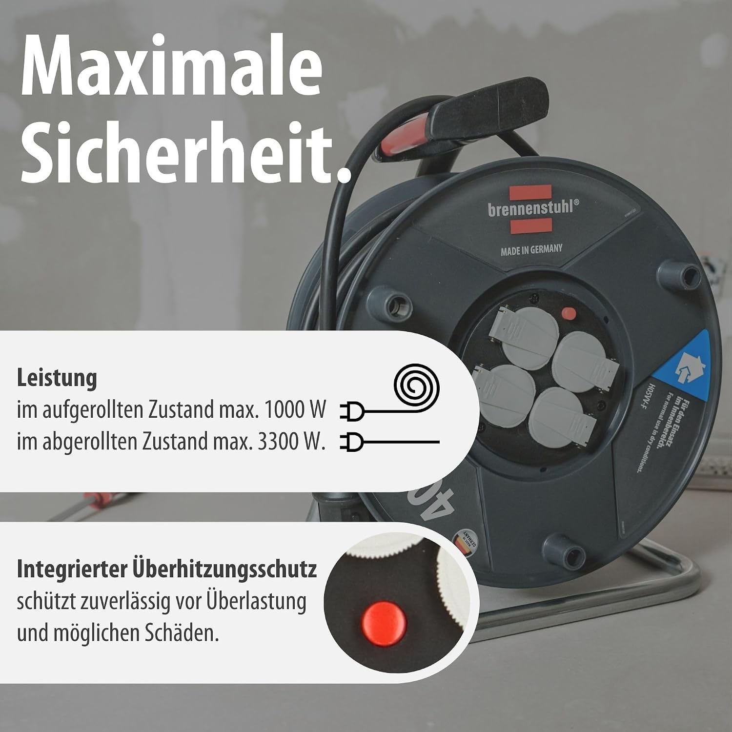 Detalle de Brennenstuhl Garant V2 Kabeltrommel 40 m – Zuverlässige Stromversorgung made in Germany