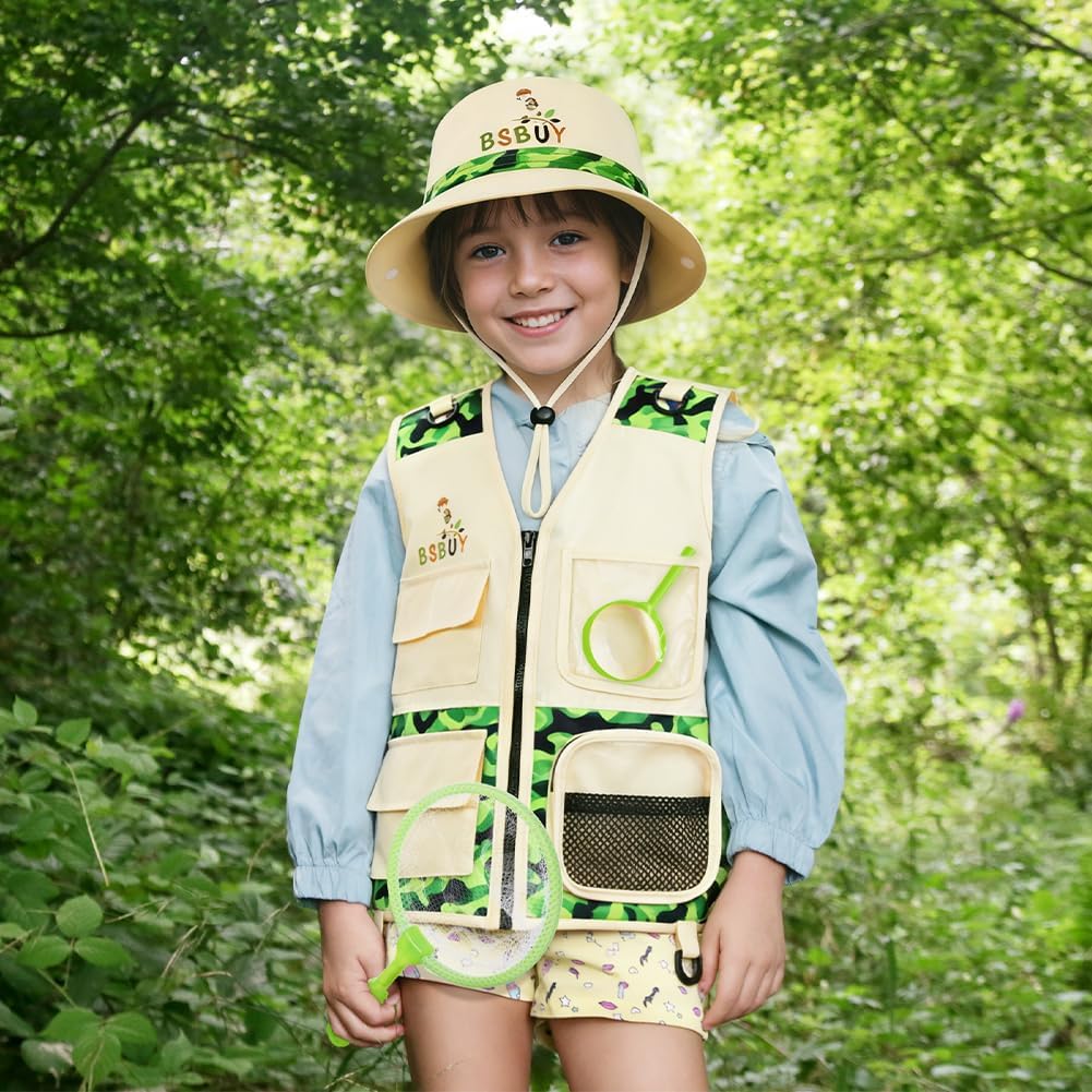 Thumbnail 4 de BSBUY 4-delige verkenningsset voor kinderen met camouflagevest, insectennet en vergrootglas