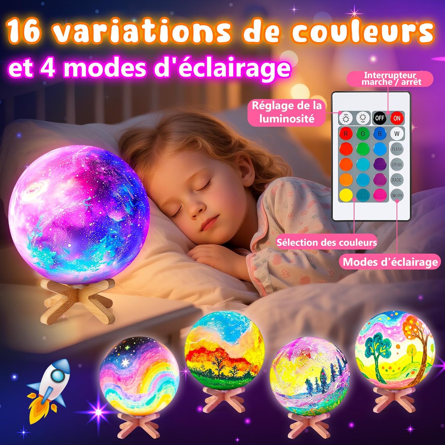 Detalle de Toyzey Cadeau Fille 6–12 Ans: Kit lampe lune à peindre, activité créative rechargeable pour enfants