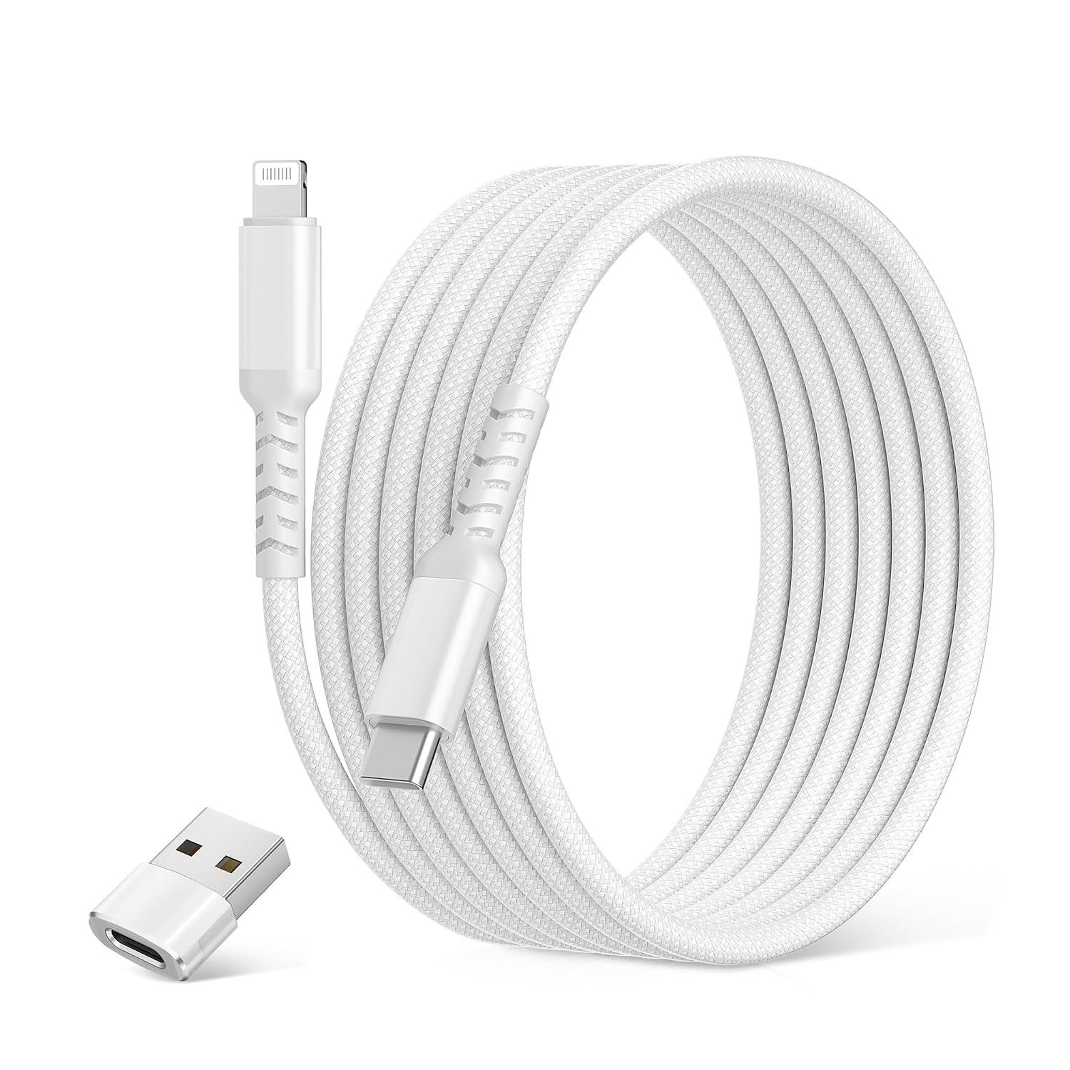 Detalle de Elebase USB-C to Lightning Cable with USB-A Adapter for iPhone and iPad (3m, 10ft) – PD Fast Charge & Data