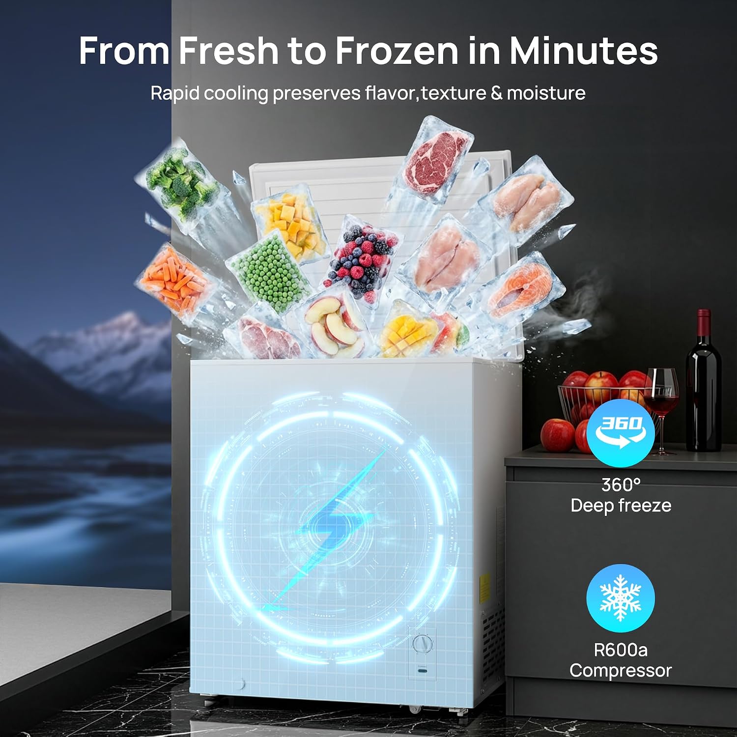 Detalle 2 de Landeagle 5.1 Cu. Ft. Chest Freezer with 7 Settings, Baskets and LED Light