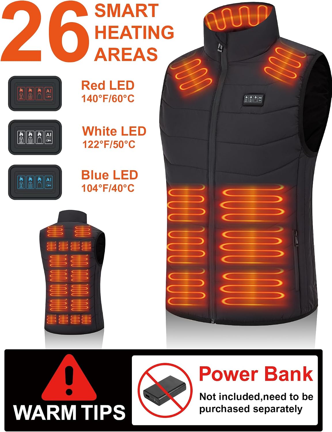 Detalle 2 de Techstuph Heated Vest for Men and Women, 26 Heating Zones, Dual Power
