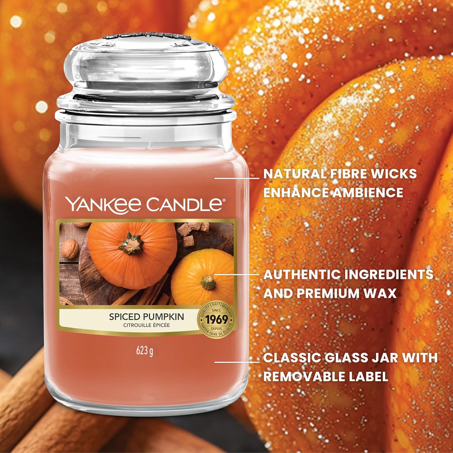 Detalle de Yankee Candle Scented Candle | Spiced Pumpkin Large Jar