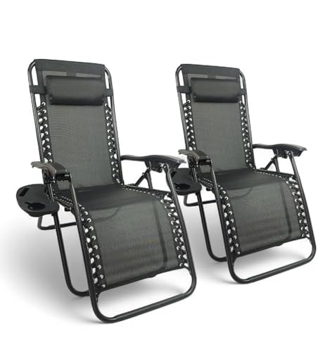 Detalle de Pincho Tumbona Exterior de Gravedad Cero – Pack 2, Sillas Reclínables o Hamacas para Playa, Terraza y Camping (Negro)