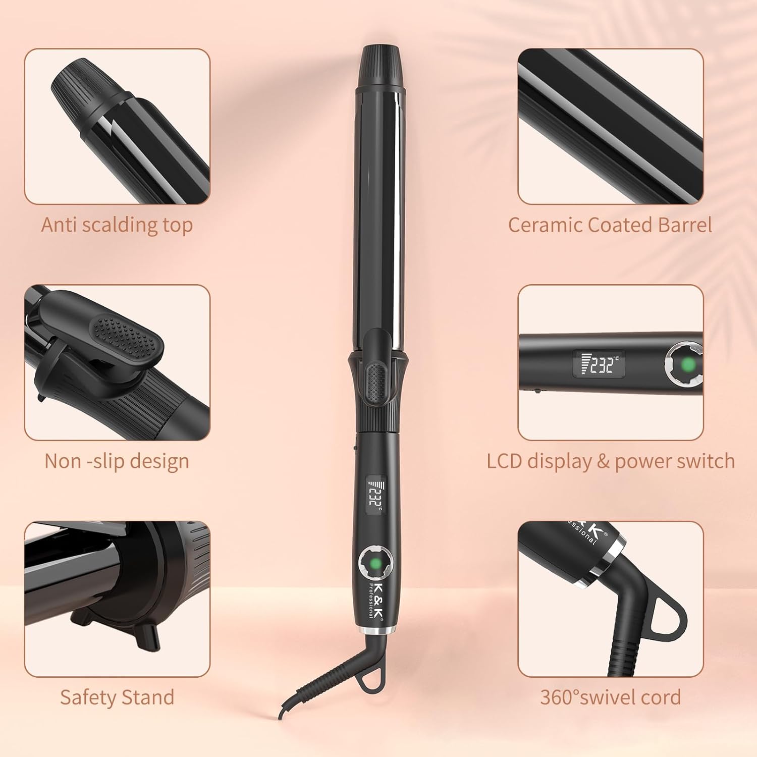 Thumbnail 6 de K&K Hair Curling Wand 32mm Ceramic Titanium Barrel