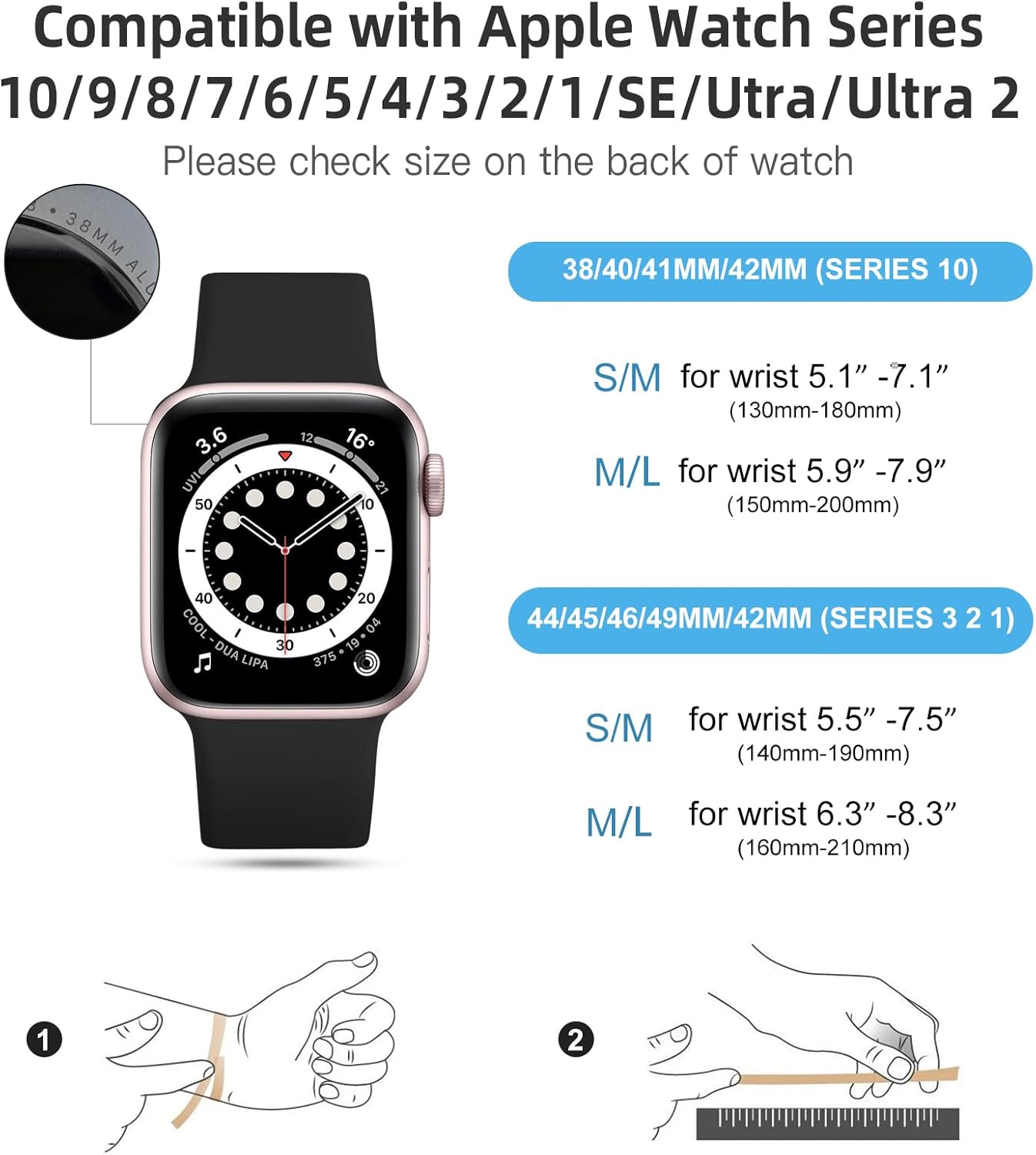 Thumbnail 4 de CeMiKa Cinturino Silicone Compatibile per Apple Watch — 38/40/41mm, 42/44/45/46/49mm, Nero