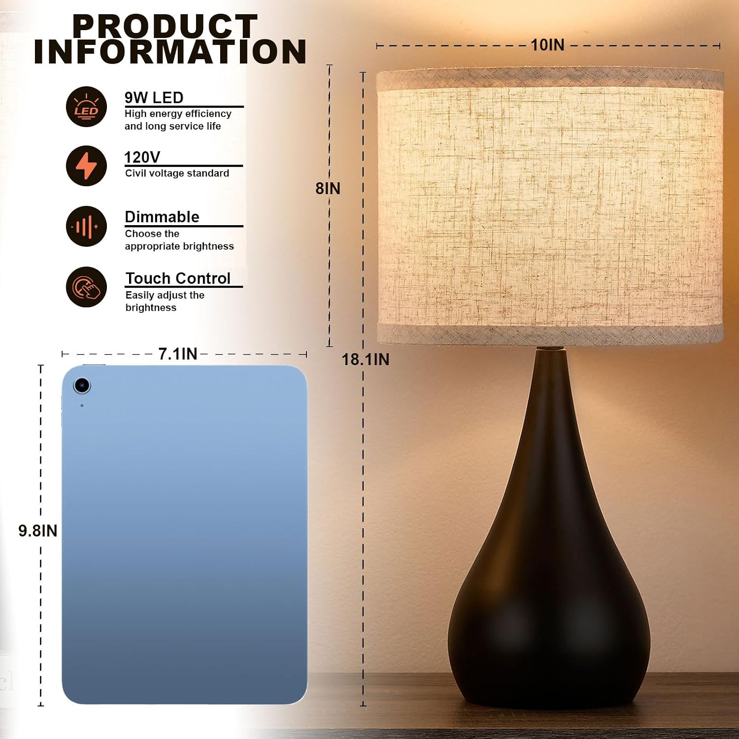 Detalle de Leasgy L-2T-8102-A 18.1-Inch Touch Table Lamps, Set of 2