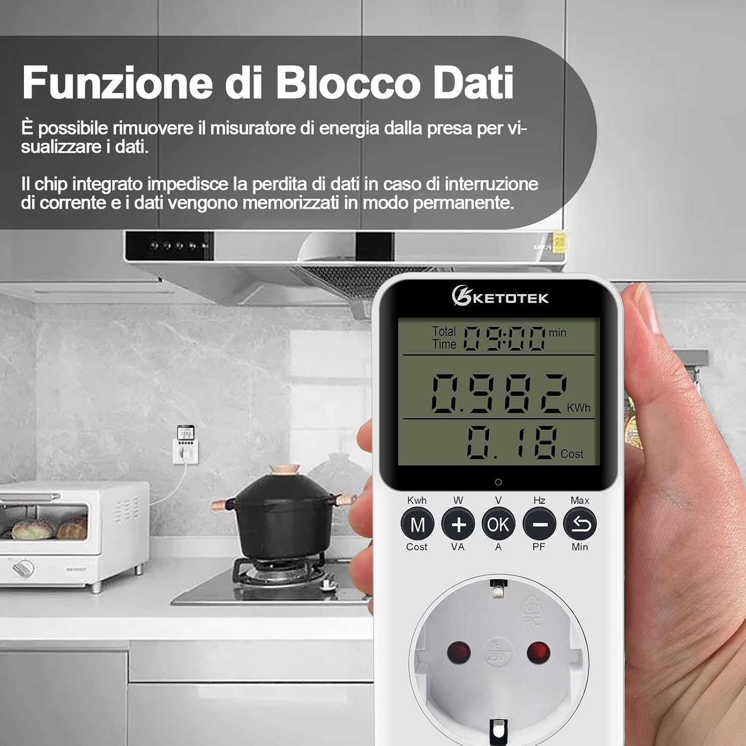 Thumbnail 2 de KETOTEK Misuratore Consumo Elettrico: Misuratore di Potenza 16A con Schermo LCD Retroilluminato