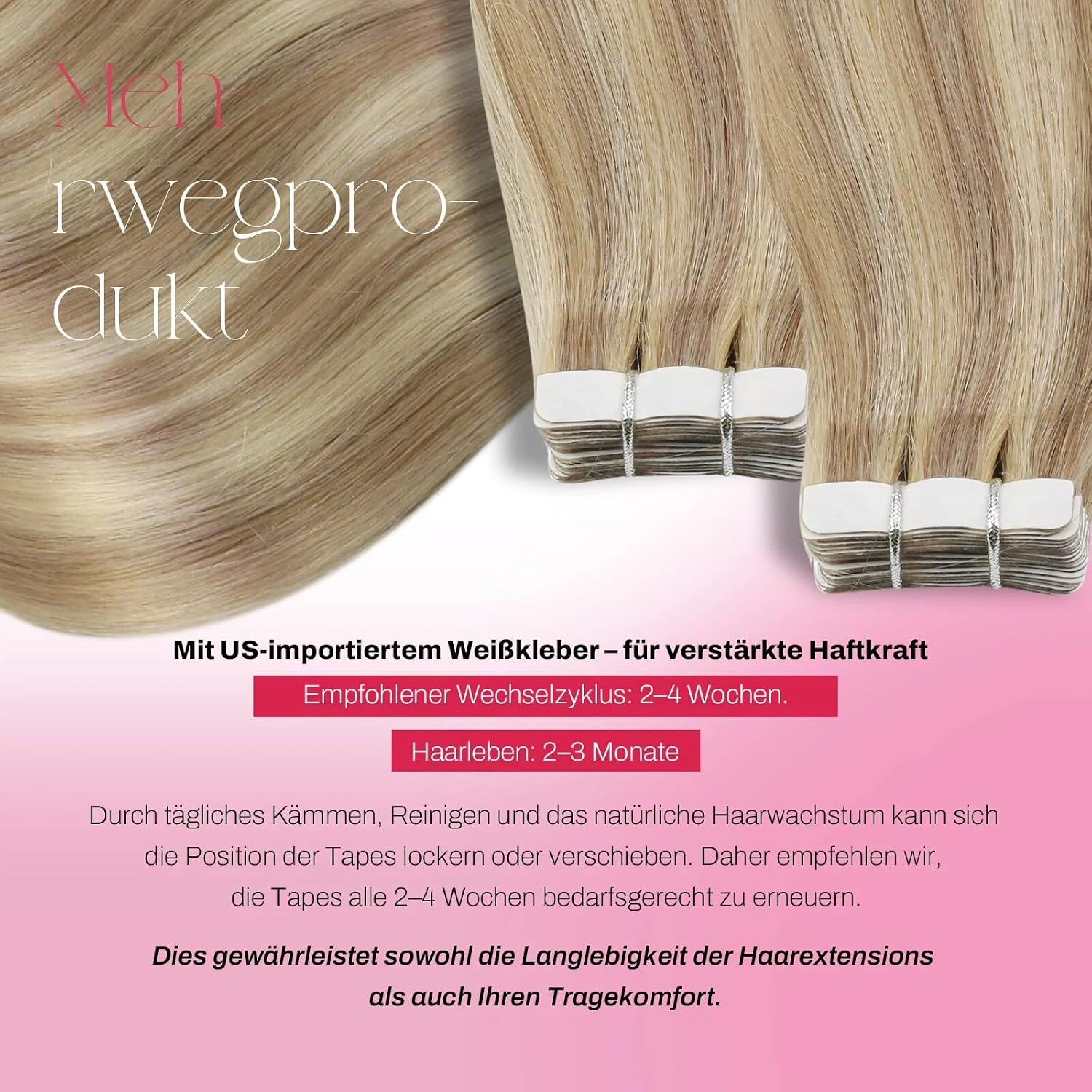 Detalle de Moresoo Tape Extensions Echthaar Blond – 50 cm, 20 Stück/50 g