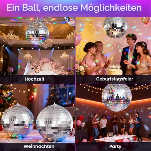 Detalle de Youdepot Discokugel-Set 10 cm – Zwei silberne Spiegelkugeln mit Aufhängung