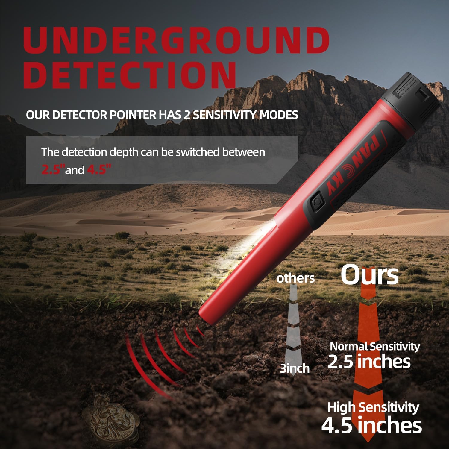 Detalle 2 de PANCKY Metal Detector Pinpointer, Waterproof 360° Wand with Adjustable Sensitivity