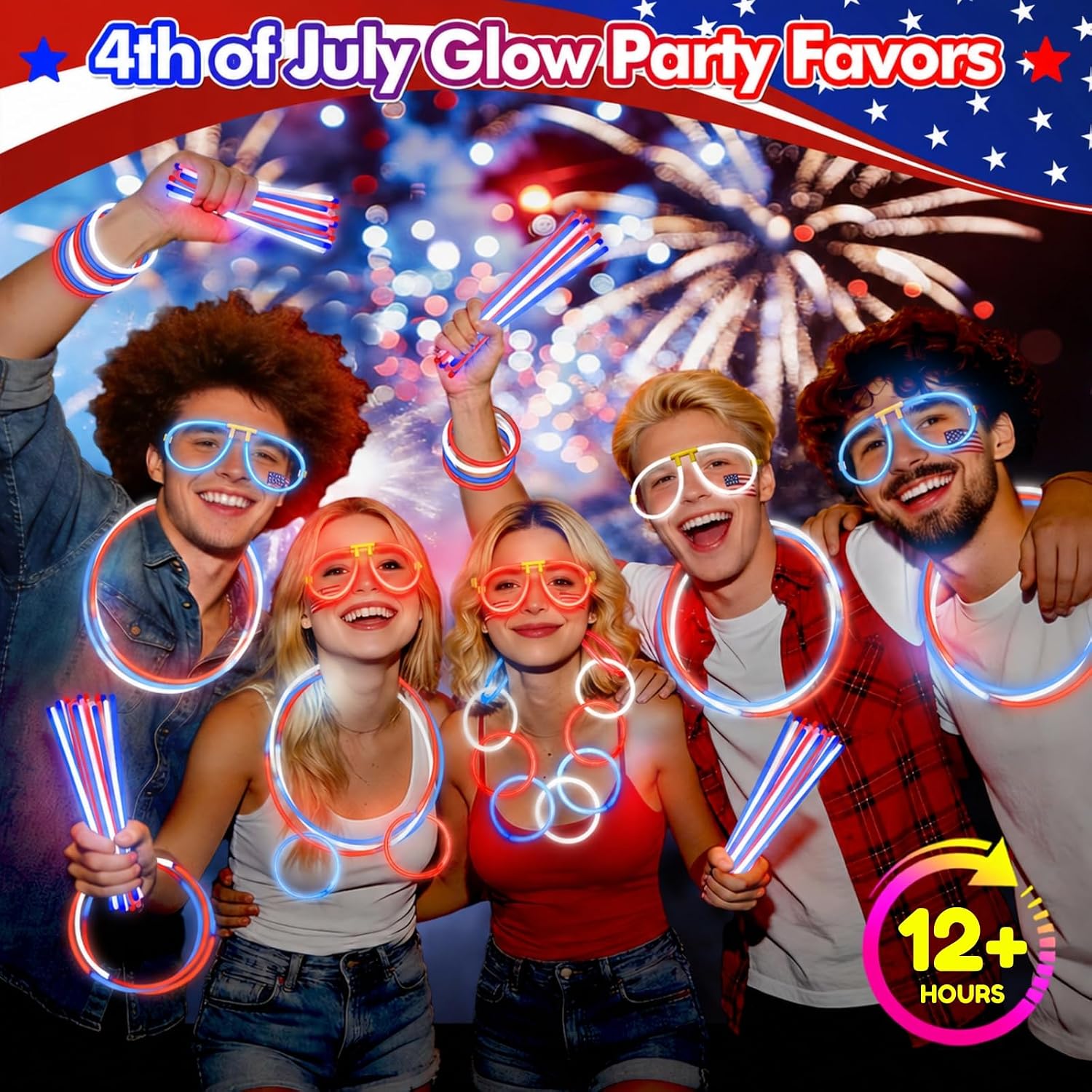 Detalle de BUDI 467Pcs Glow Sticks Party Kit: 200 Glow Sticks (8 colors, 8 inch) + 267 Connectors for Necklaces, Bracelets, Glasses