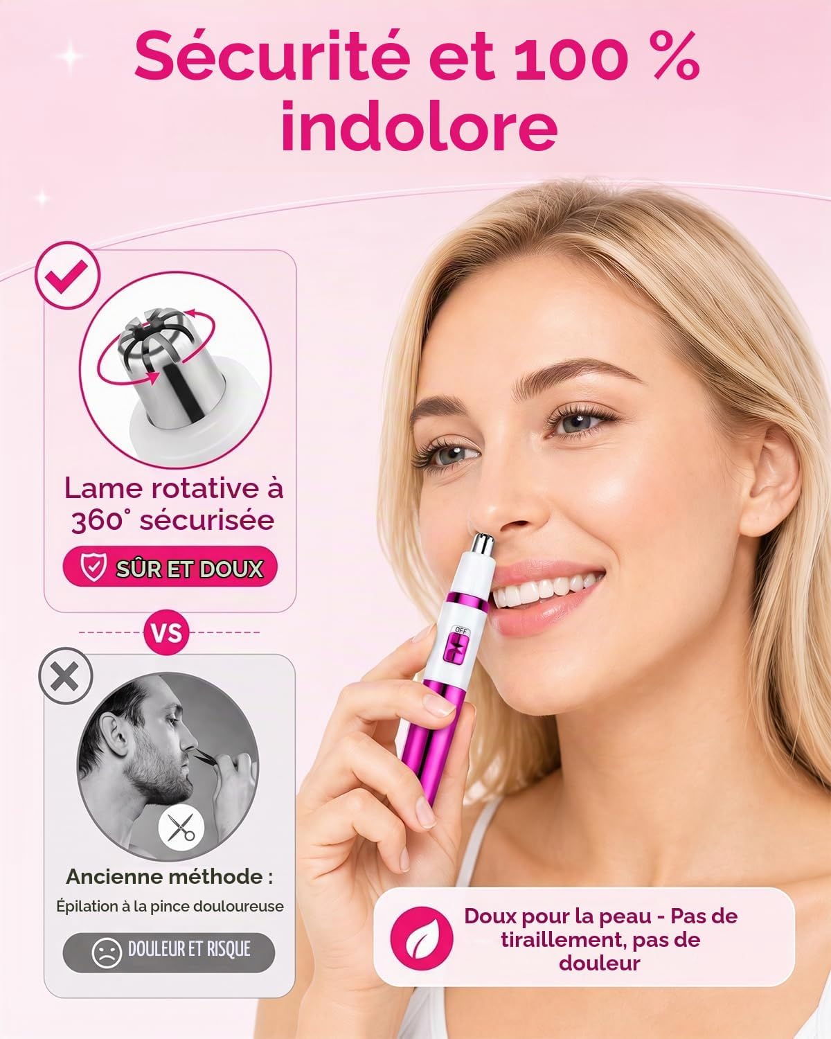 Thumbnail 3 de NUMIFUN neushaartrimmer voor dames, IPX7, roestvrij staal en dubbele messen