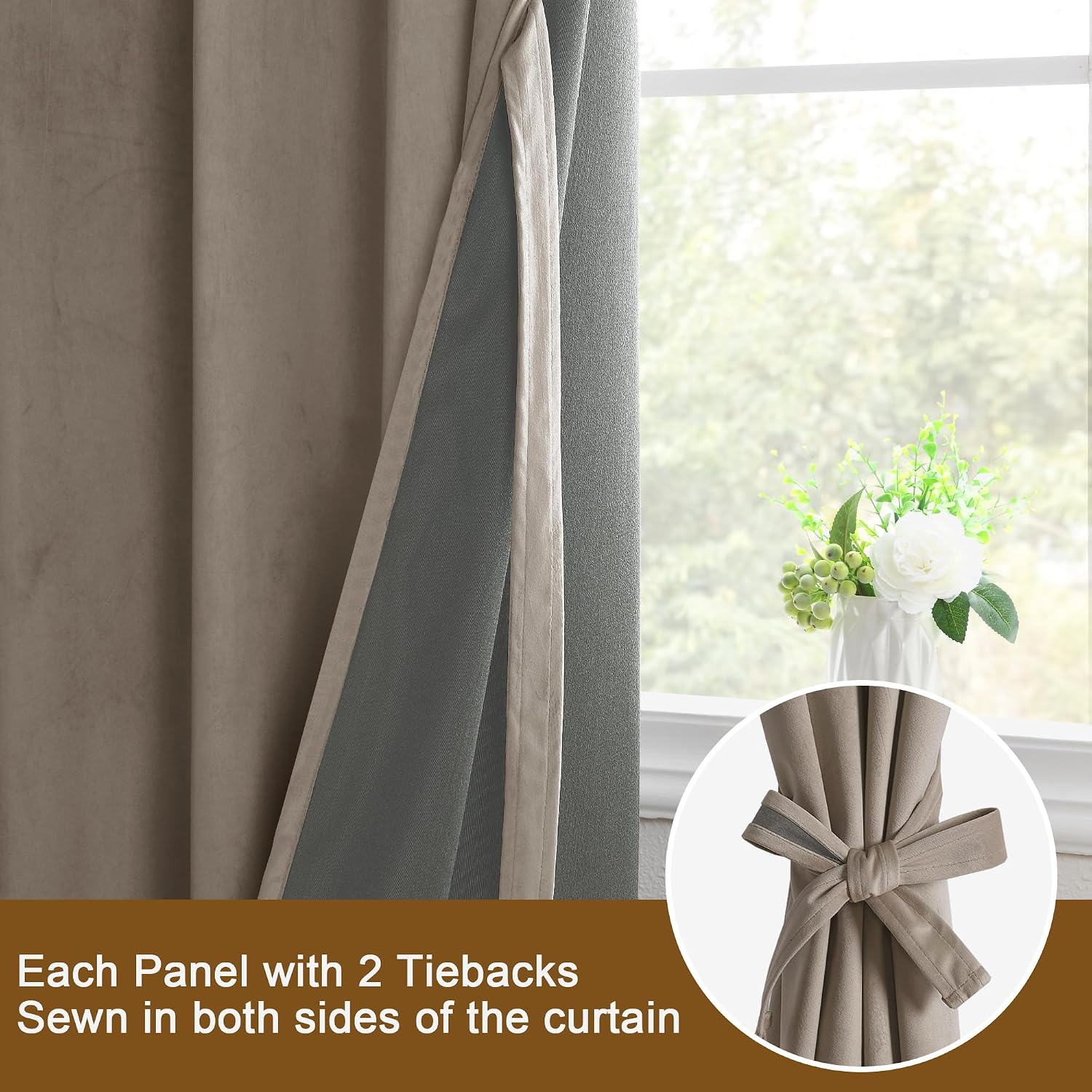 Thumbnail 2 de DWCN Rideau Velours 140x145cm Lot de 2 Taupe