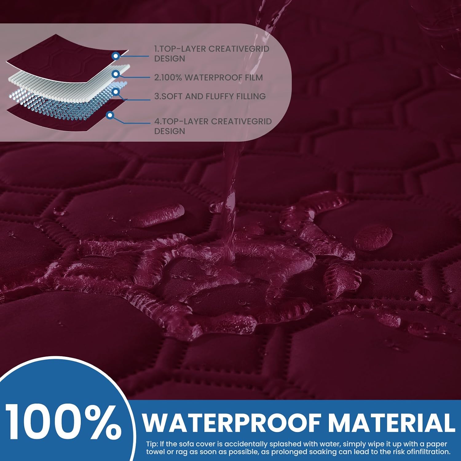 Thumbnail 3 de Ystyle Copridivano impermeabile reversibile per divano angolare con penisola (2 posti) — vino rosso, L 210 cm
