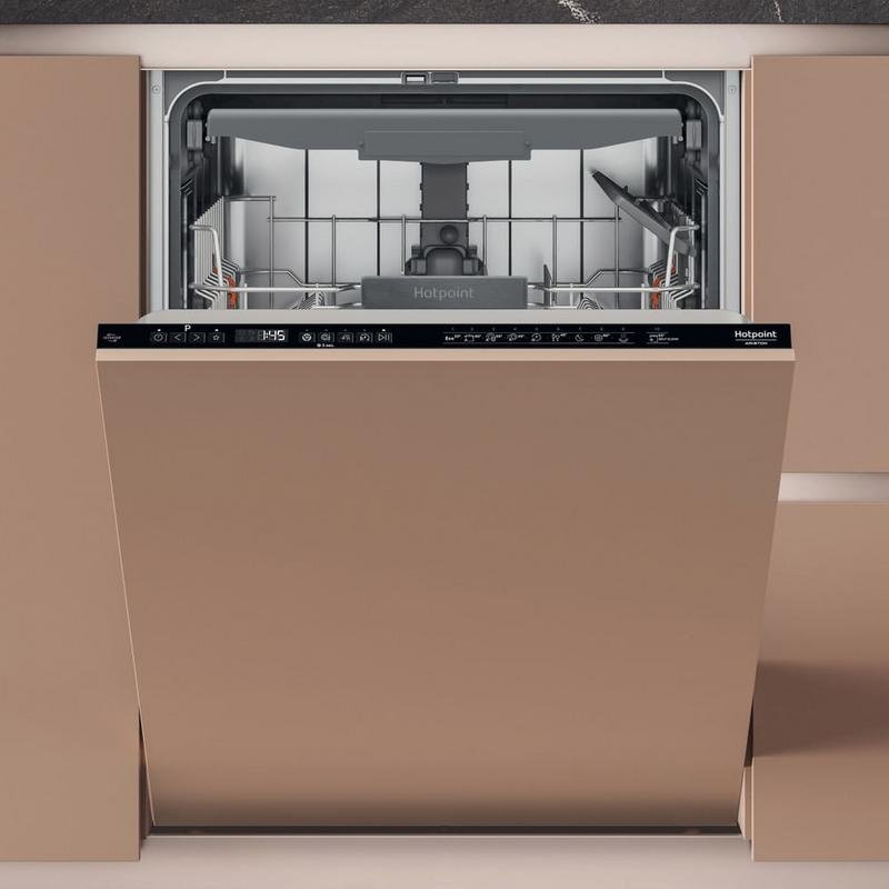 Detalle de Hotpoint HA6IB16B2M6L0: lavavajillas integrado de 60 cm para 16 cubiertos, bajo consumo y 38 dB
