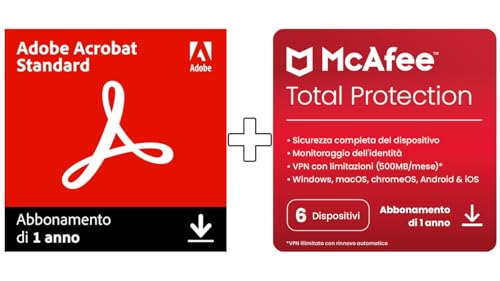 Detalle de Adobe Acrobat Standard & McAfee Total Protection 2026 – 6 dispositivi, rinnovo automatico (Download digitale)