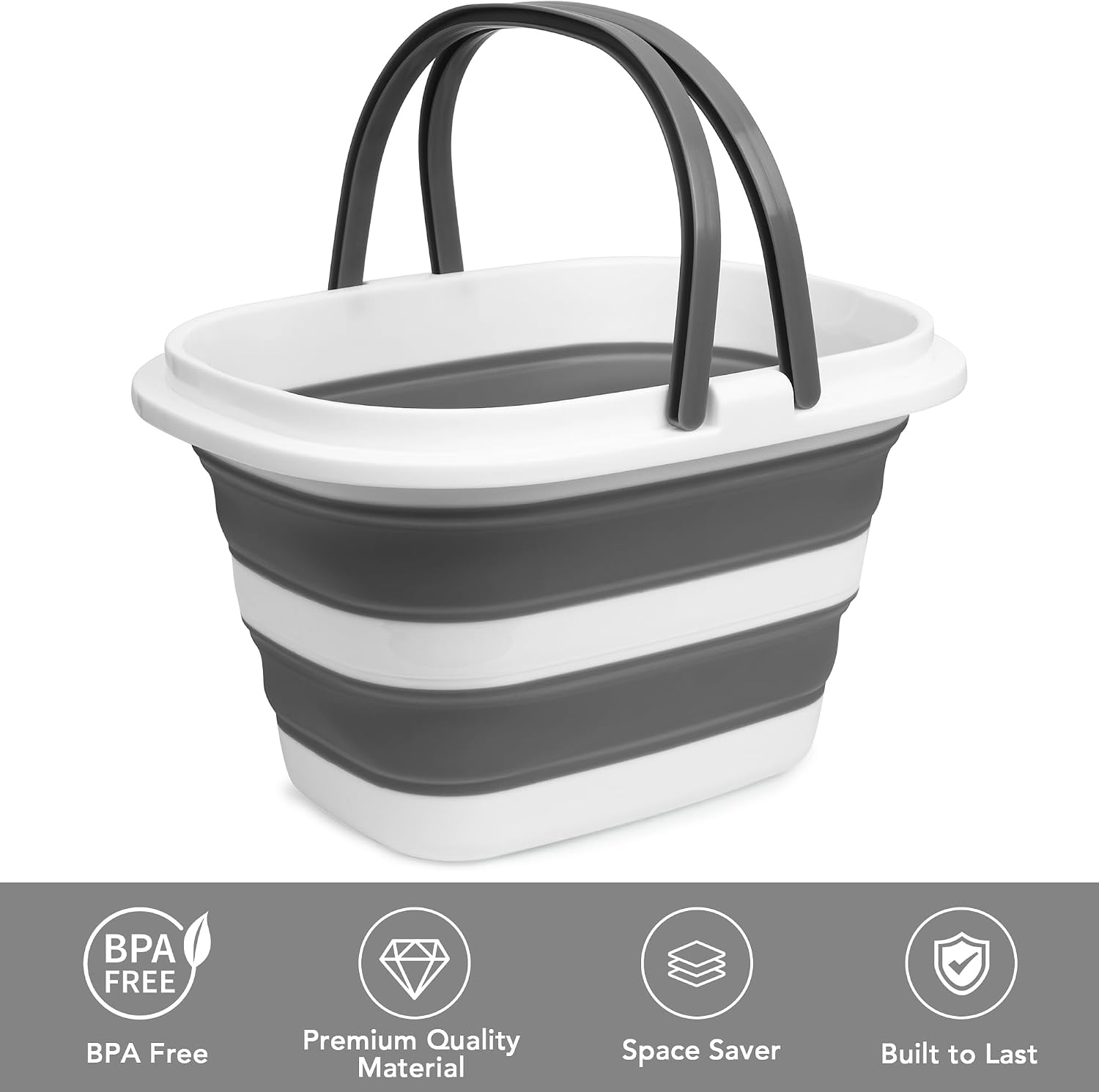 Detalle de Large Collapsible Mop Bucket, 16L/4.2 Gallon – BPA-Free, 20% Thicker & Stronger with Easy Grip Handles