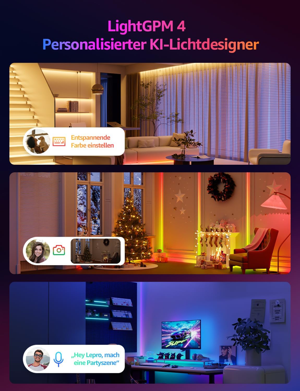 Thumbnail 2 de Lepro AI LED Streifen S1 – MagicColor RGBIC 30m mit KI-Lichtdesigner, Musik-Sync & App-Steuerung